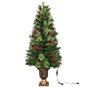 3/5 Feet Pre-lit LED Christmas Tree with Red Berries and Pine Cones