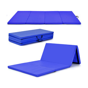 Hikidspace 4-Panel Folding Gymnastics & Yoga Mat with Carrying Handles for Home Gym_Navy