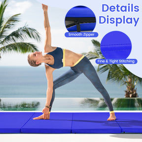 Hikidspace 4-Panel Folding Gymnastics & Yoga Mat with Carrying Handles for Home Gym_Navy