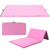 Hikidspace 4-Panel Folding Gymnastics & Yoga Mat with Carrying Handles for Home Gym_Pink