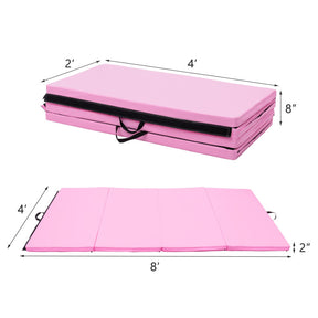 Hikidspace 4-Panel Folding Gymnastics & Yoga Mat with Carrying Handles for Home Gym_Pink