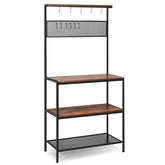 4-Tier Retro Mesh Panel Kitchen Storage Rack Stand with 11 Hooks