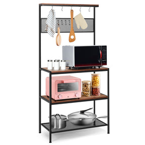 4-Tier Retro Mesh Panel Kitchen Storage Rack Stand with 11 Hooks