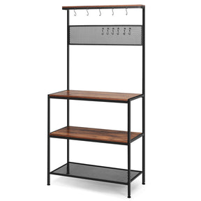 4-Tier Retro Mesh Panel Kitchen Storage Rack Stand with 11 Hooks