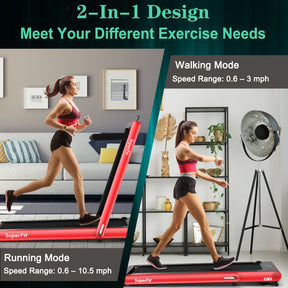 4.75HP 2-In-1 Folding Walking Pad Treadmill with APP Remote Control and LED Touch Screen