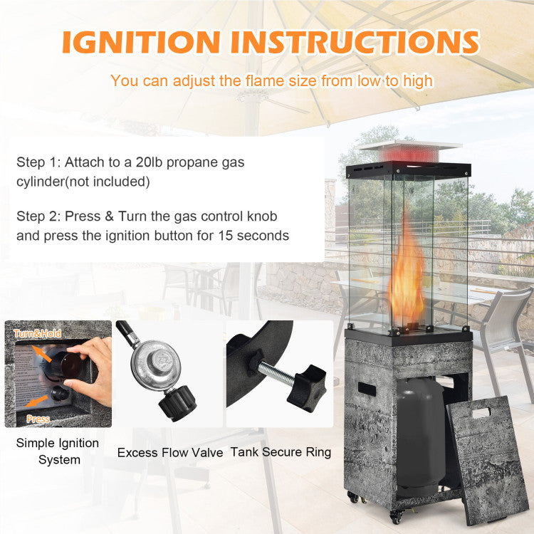 41,000 BTU Propane Patio Heater with Metal Hood and 4 Universal Wheels