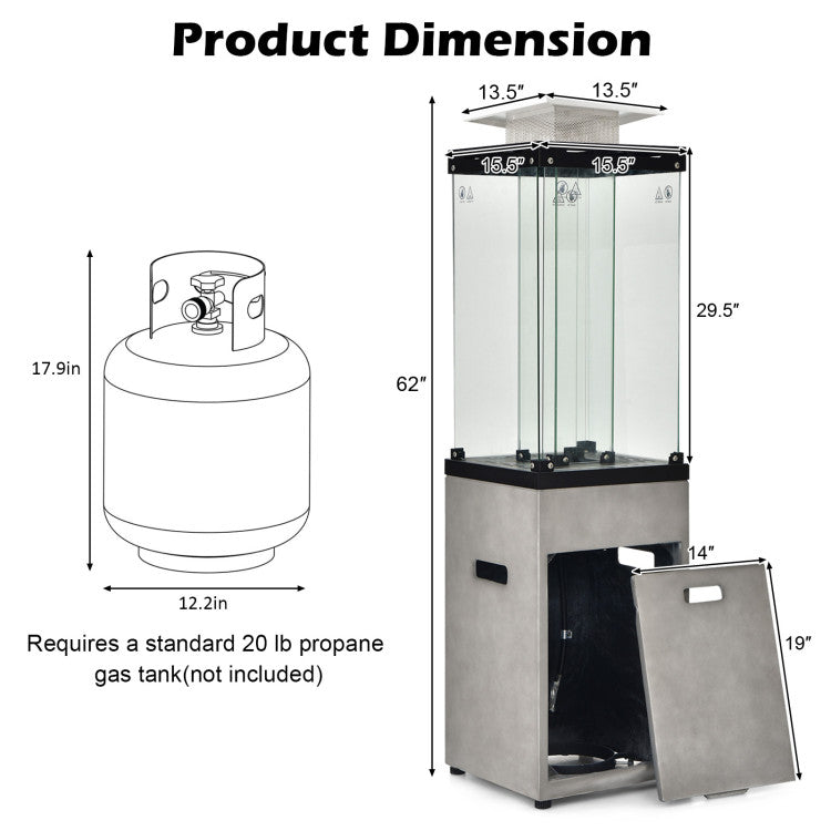 41,000 BTU Propane Patio Heater with Metal Hood and 4 Universal Wheels