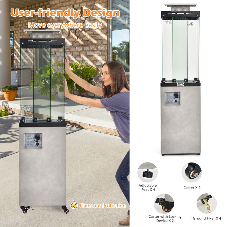 41,000 BTU Propane Patio Heater with Metal Hood and 4 Universal Wheels