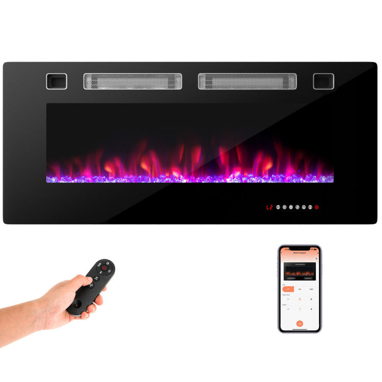 42/50/60/72 Inch 5100 BTU  Ultra-Thin Electric Fireplace with Decorative Crystals