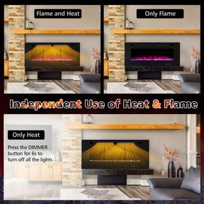 42/50/60/72 Inch 5100 BTU  Ultra-Thin Electric Fireplace with Decorative Crystals