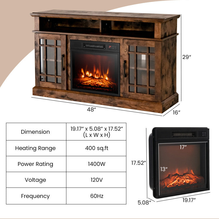 48 Inch Fireplace TV Stand with 18 Inch Fireplace Insert for TVs up to 55 Inch