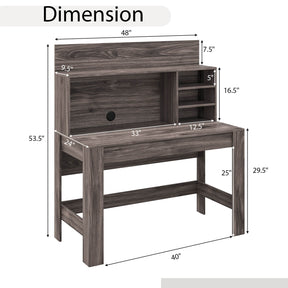 48 Inch Writing Computer Desk with Anti-Tipping Kits and Bookshelf