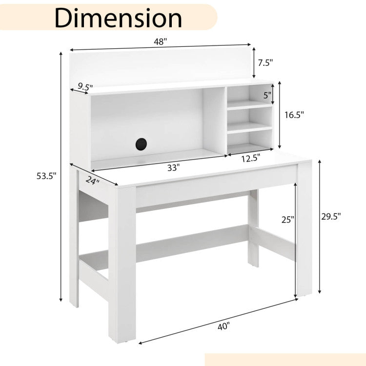 48 Inch Writing Computer Desk with Anti-Tipping Kits and Bookshelf