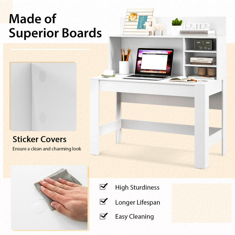 48 Inch Writing Computer Desk with Anti-Tipping Kits and Bookshelf