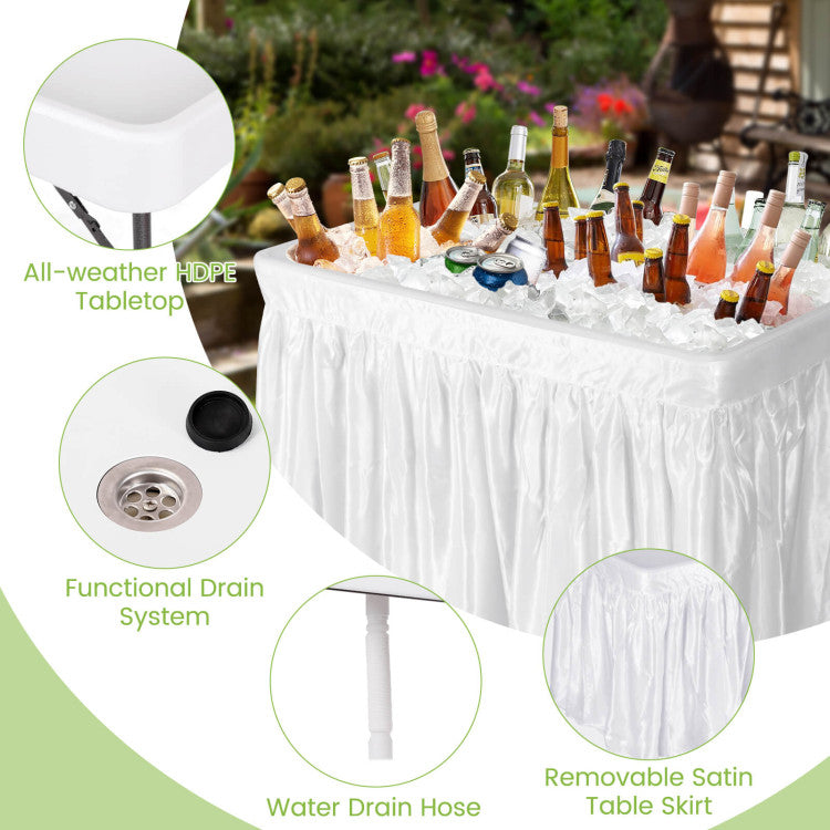 4 Feet Plastic Party Ice Folding Table with Matching Skirt for Weddings, Parties, Picnics