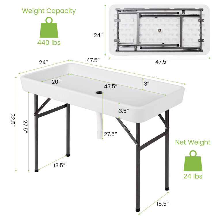 4 Feet Plastic Party Ice Folding Table with Matching Skirt for Weddings, Parties, Picnics