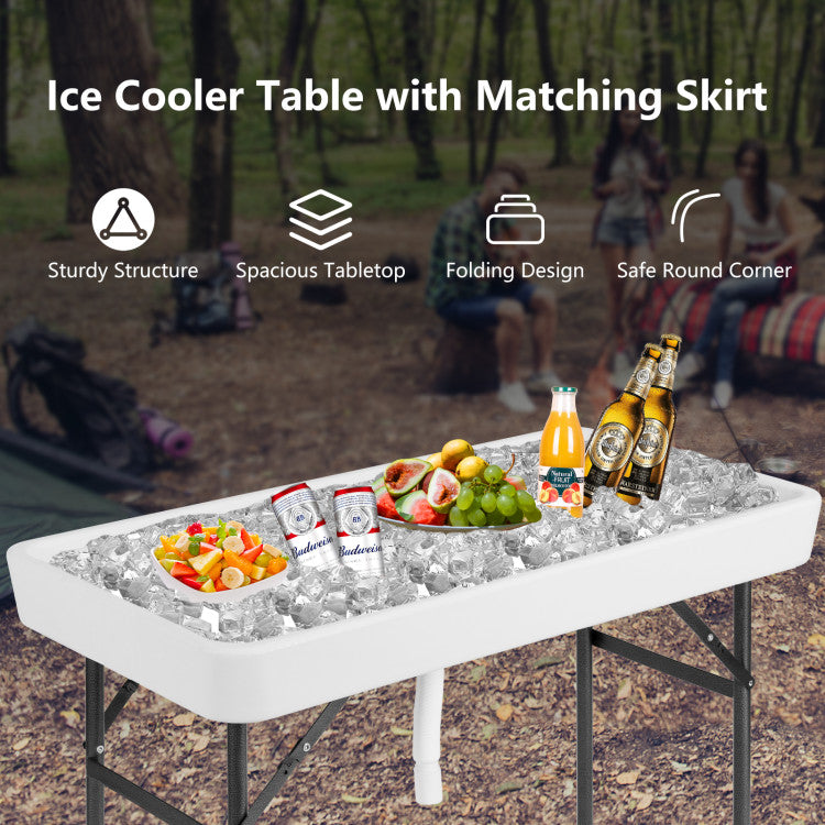 4 Feet Plastic Party Ice Folding Table with Matching Skirt for Weddings, Parties, Picnics