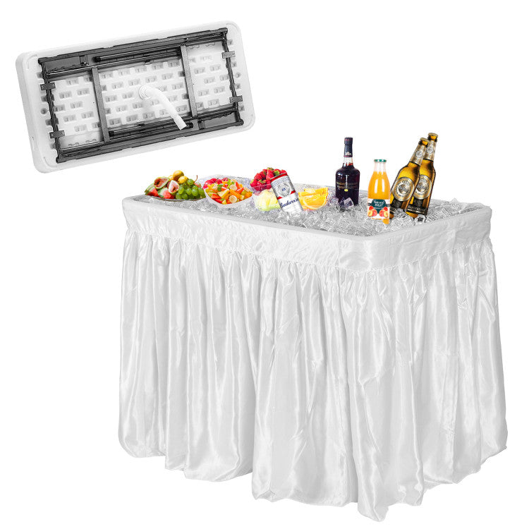 4 Feet Plastic Party Ice Folding Table with Matching Skirt for Weddings, Parties, Picnics