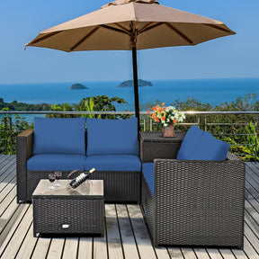 4 Pieces Outdoor Patio Rattan Furniture Set with Cushions and Storage Box