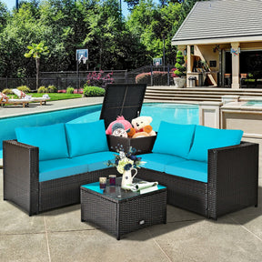 4 Pieces Outdoor Patio Rattan Furniture Set with Cushions and Storage Box
