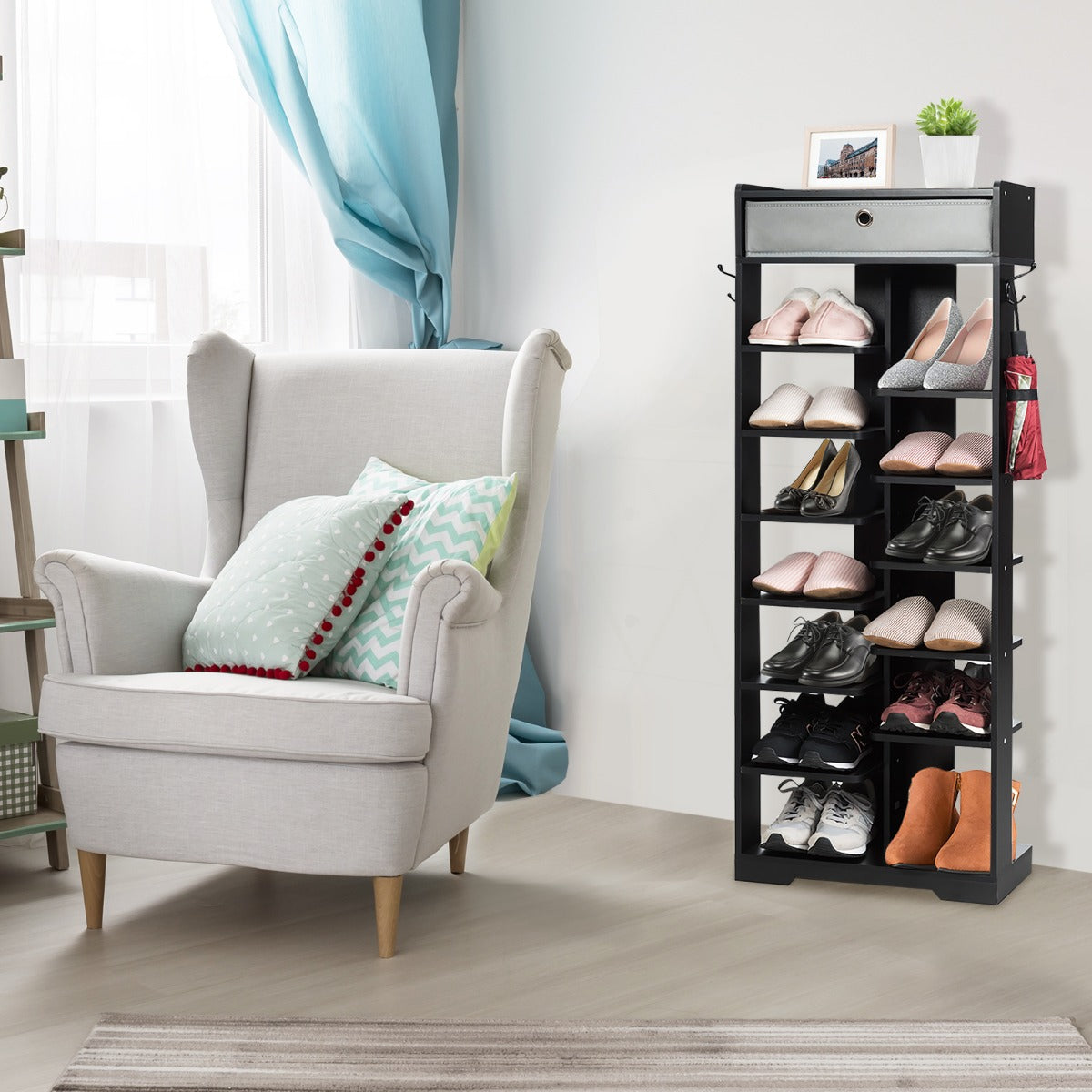 13-tier Vertical Shoe Rack with Removable Drawer