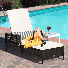 Patio Wicker Chaise Lounge Chair with Pillow and Adjustable Backrest