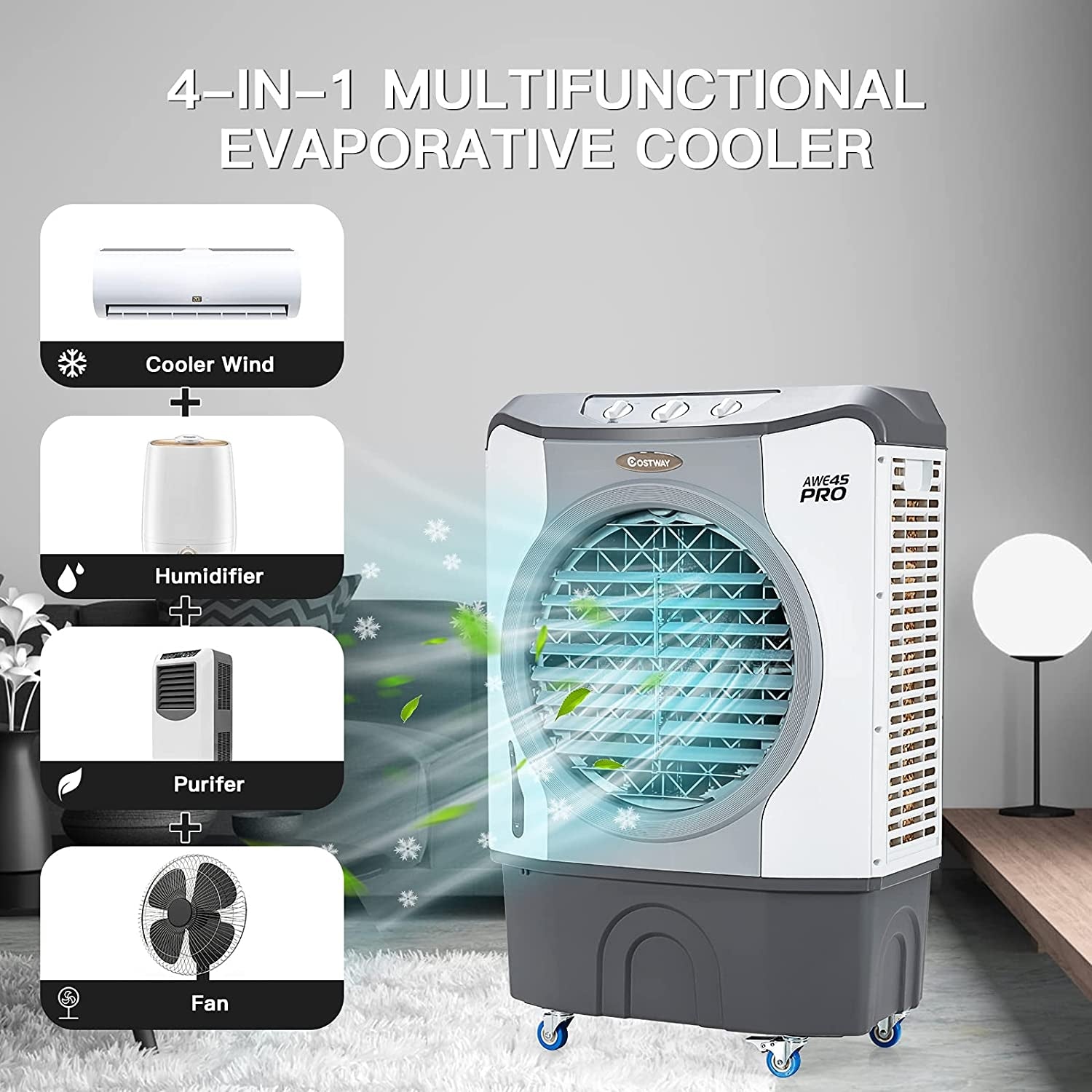 4-in-1 Air Conditioner CFM Industrial Evaporative Cooler Fan 45L Tank