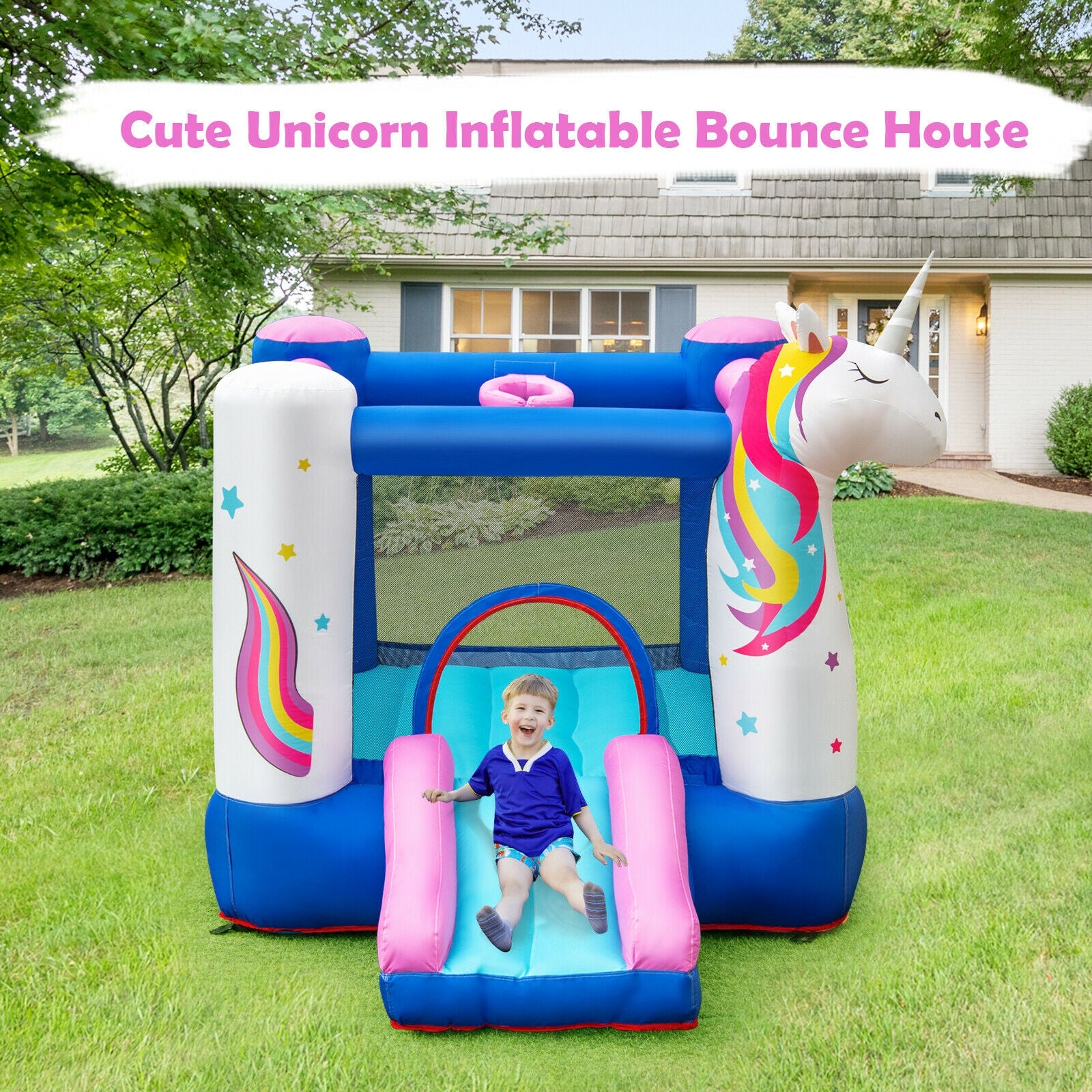 Hikidspace Kids Unicorn Inflatable Bounce House with 480W Blower