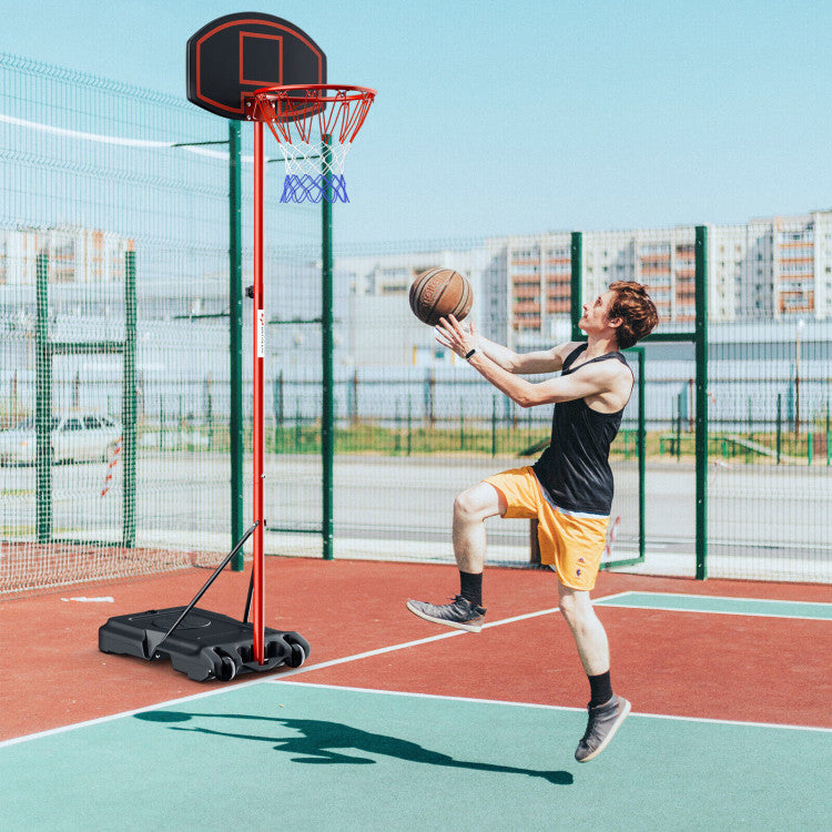 5-Level Adjustable Height Portable Basketball Hoop with Backboard and Wheels