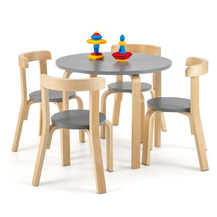 5-Piece Wooden Activity Table and Chair Set with Toy Bricks for Kids