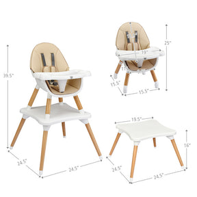 5-in-1 Baby Convertible Wooden High Chair with Detachable Tray and Seat Belt