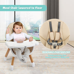 5-in-1 Baby Convertible Wooden High Chair with Detachable Tray and Seat Belt