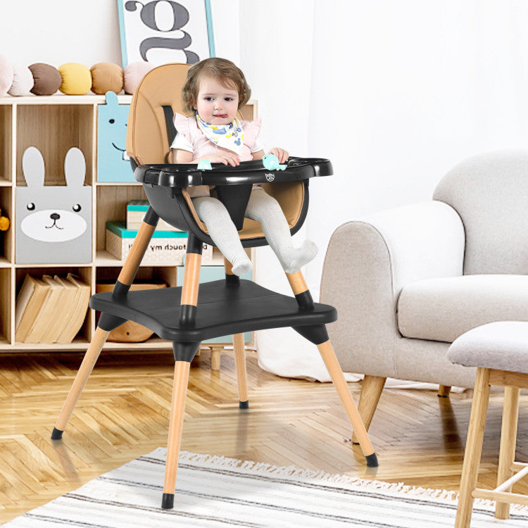 5-in-1 Baby Convertible Wooden High Chair with Detachable Tray and Seat Belt