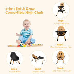 5-in-1 Baby Convertible Wooden High Chair with Detachable Tray and Seat Belt