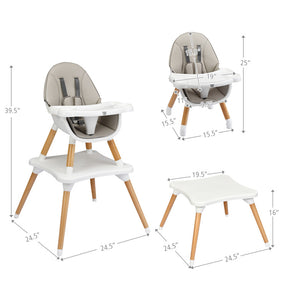 5-in-1 Baby Convertible Wooden High Chair with Detachable Tray and Seat Belt