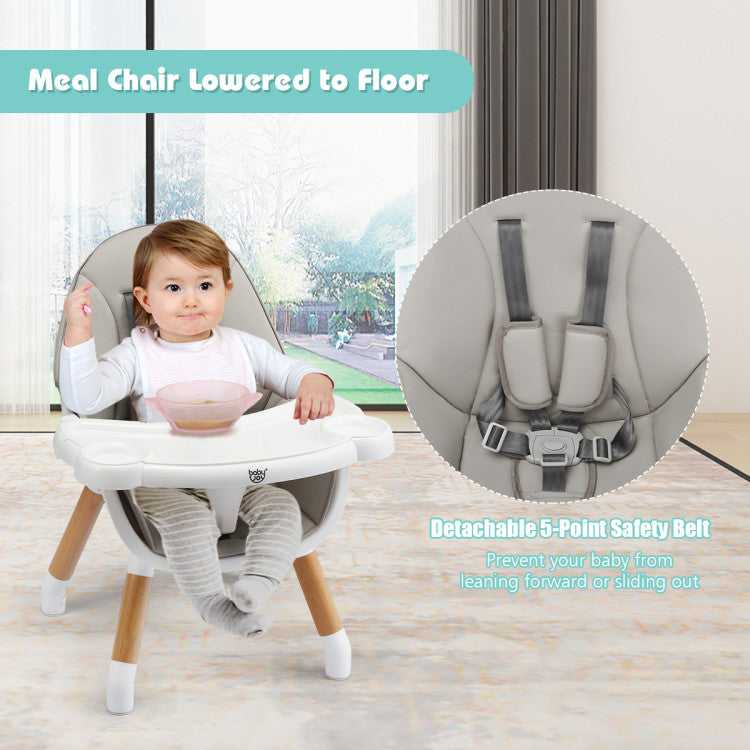 5-in-1 Baby Convertible Wooden High Chair with Detachable Tray and Seat Belt