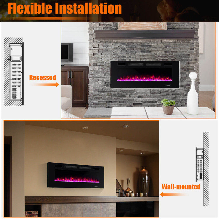 42/50/60/72 Inch 5100 BTU  Ultra-Thin Electric Fireplace with Decorative Crystals