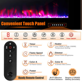 42/50/60/72 Inch 5100 BTU  Ultra-Thin Electric Fireplace with Decorative Crystals