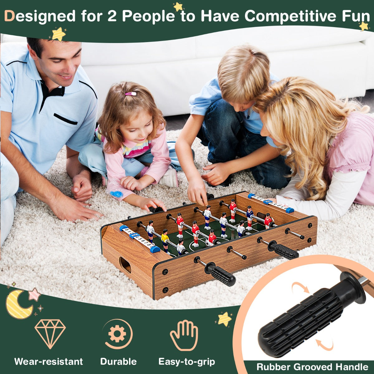 51cm Foosball Table with 2 Balls and 12 Players-Brown