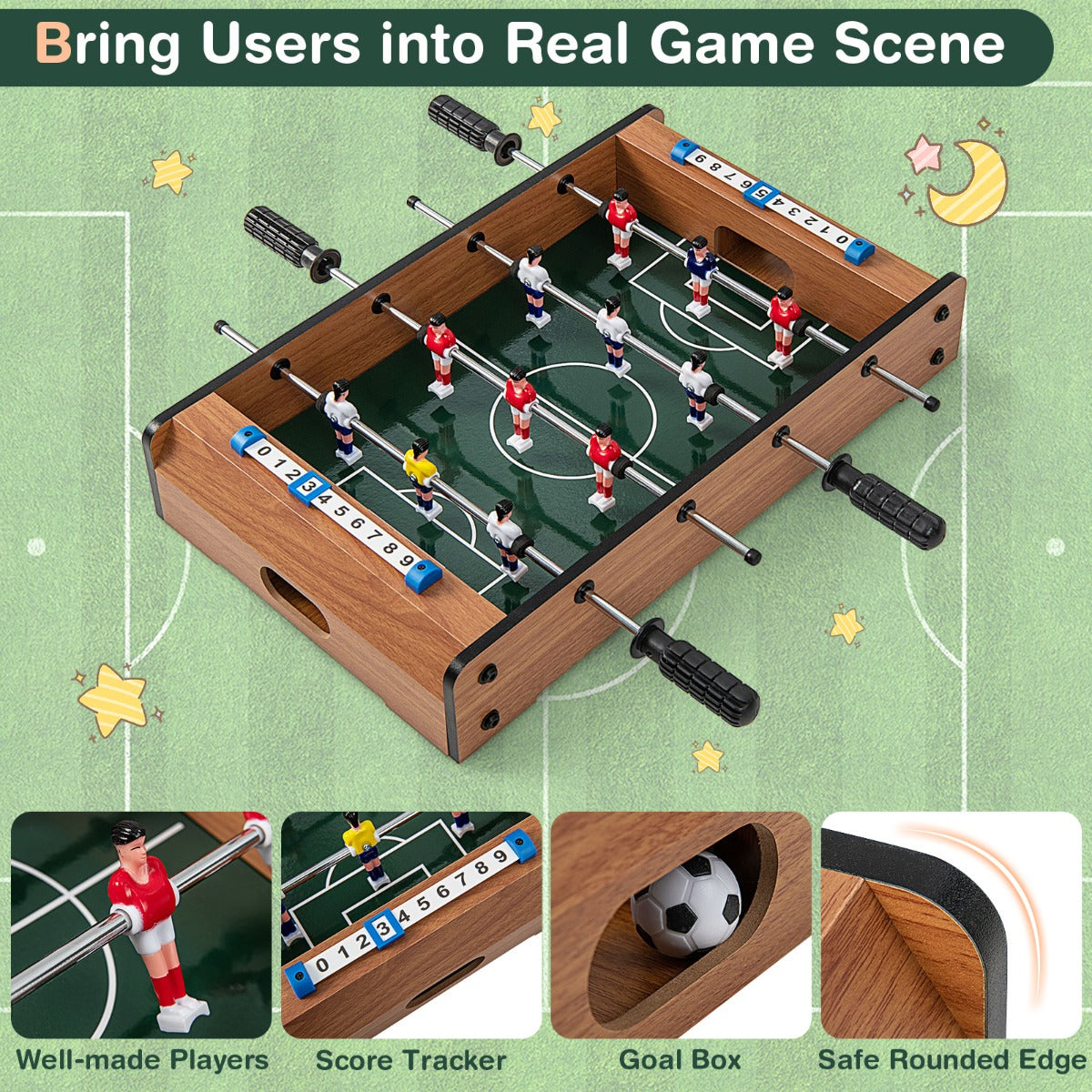 51cm Foosball Table with 2 Balls and 12 Players-Brown