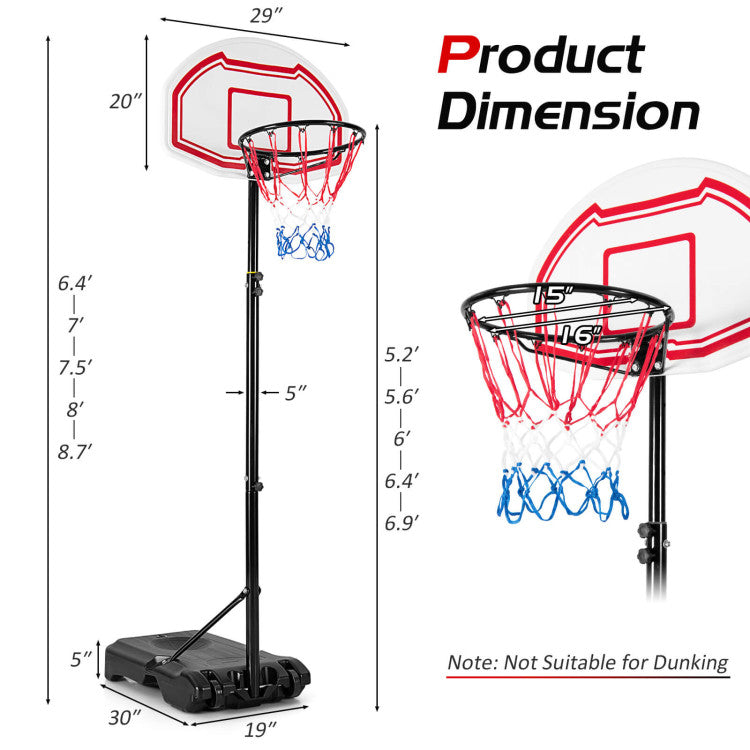 5 Height Adjustable Basketball Hoop with 2 Nets and Wheels for Home and Office Gym