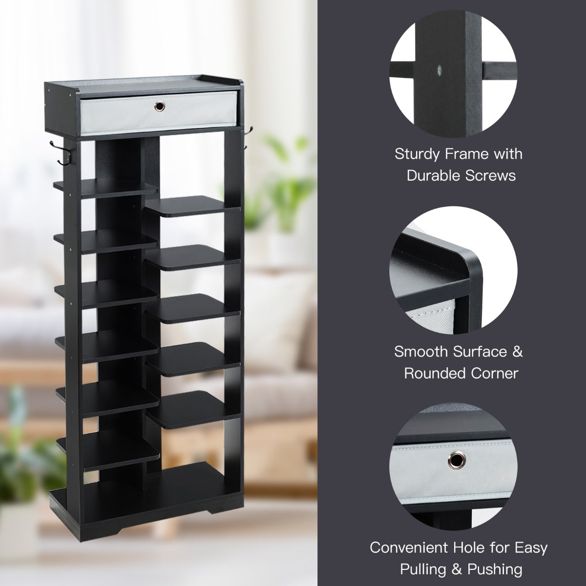 13-tier Vertical Shoe Rack with Removable Drawer