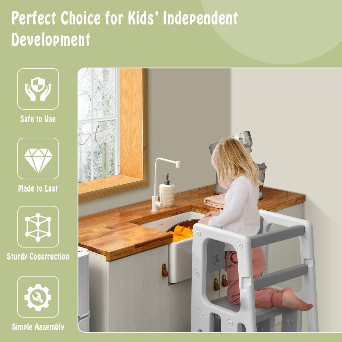 Kids Step Learning Stool with Double Safety Rails for Baby