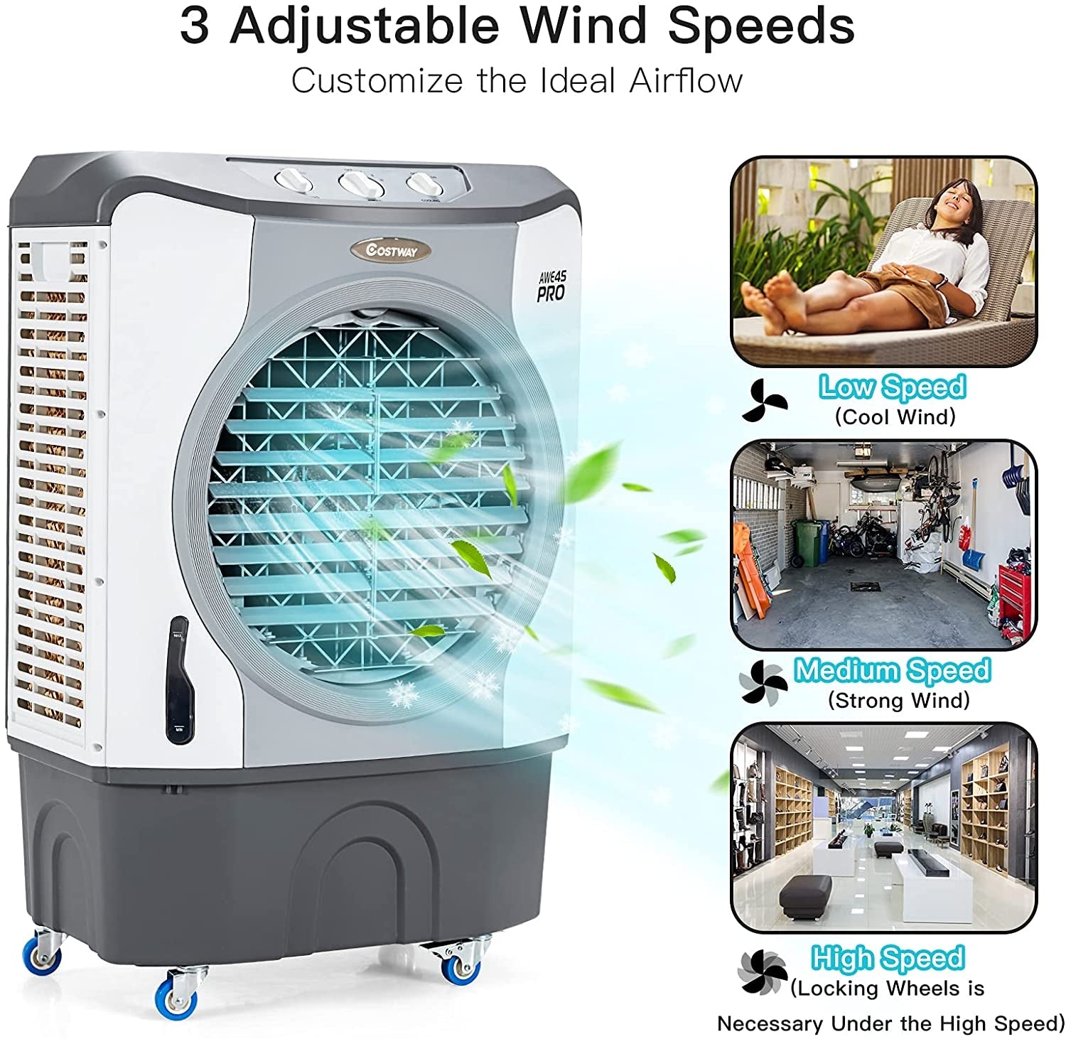 4-in-1 Air Conditioner CFM Industrial Evaporative Cooler Fan 45L Tank