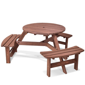 6-Person Patio Wood Table Beer Bench Set for Picnic & Beach