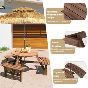 6-Person Patio Wood Table Beer Bench Set for Picnic & Beach