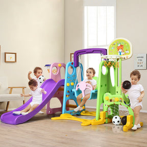 6-in-1 Climber and Swing Slide Playset with Toddlers Basketball Hoop Football Gate