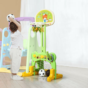 6-in-1 Climber and Swing Slide Playset with Toddlers Basketball Hoop Football Gate