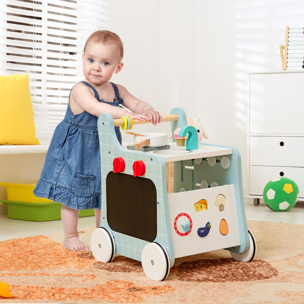 6-in-1 Toddler Push and Pull Walker with Play Kitchen for Kids