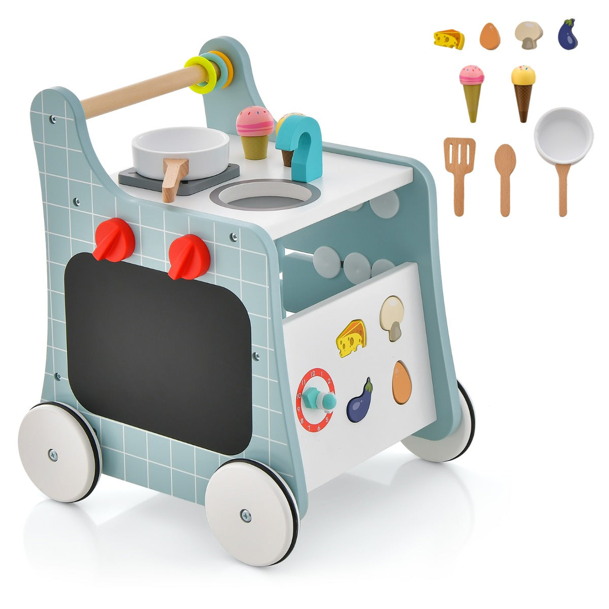 6-in-1 Toddler Push and Pull Walker with Play Kitchen for Kids